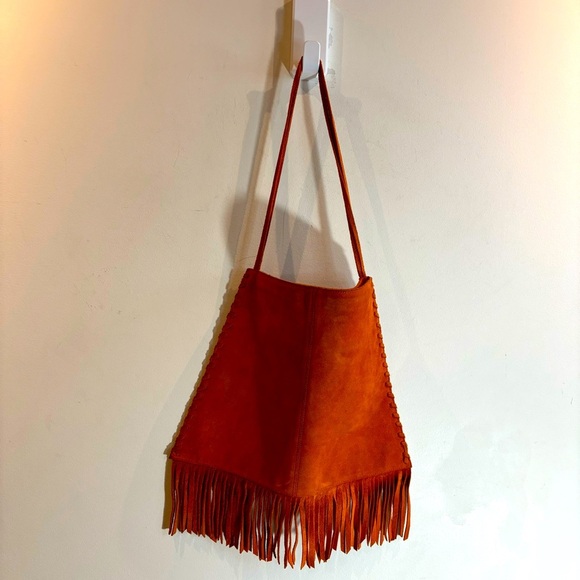 BAG TOTE PURSE Suede Orange Unbranded Shoulder Bag with Fringe - Picture 1 of 13